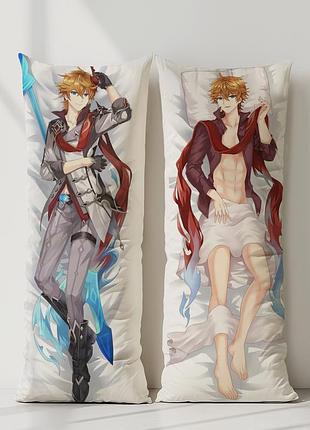 Аніме дакімакура тарталья genshin impact (генші імпакт) (подушка обіймашка) 120*40 см
