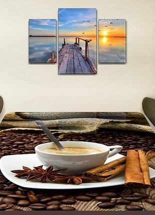 Виниловая наклейка на стол пряный кофе (зерна, специи, корица), двойная пленка декор, коричневый 60 х 100 см