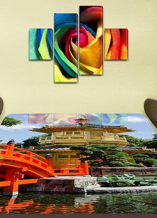 Виниловая наклейка на стол красный мост япония самоклеющаяся декор пленка, архитектура бежевый 60 х 100 см