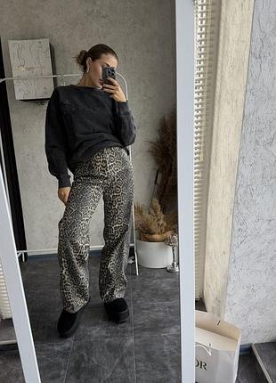 Широкі джинси леопардові щільні тримають форму висока посадка