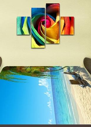 Виниловая наклейка на стол пляж релакс самоклеющаяся пленка с рисунком море, голубой 60 х 100 см