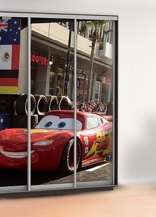 Наклейка в детскую с тачками на шкаф, двери, стены 240 х 100 см с защитной ламинацией