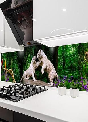 Наклейка на кухонный фартук 60 х 200 см, фотопечать с защитной ламинацией тигры (бп-s_an162)