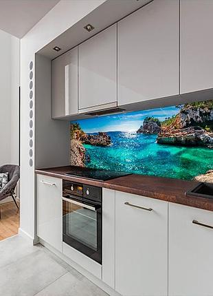 Наклейка на кухонный фартук 60 х 200 см, фотопечать с защитной ламинацией бухта на лазурном берегу