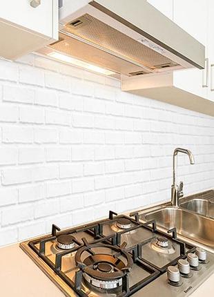 Кухонная панель жесткая пэт кирпичная стена белая, с двухсторонним скотчем 62 х 205 см, 1,2 мм