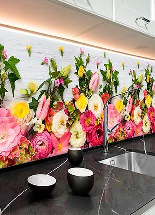 Наклейка на кухонный фартук 60 х 250 см, фотопечать с защитной ламинацией розы (бп-s_fl11699-1)