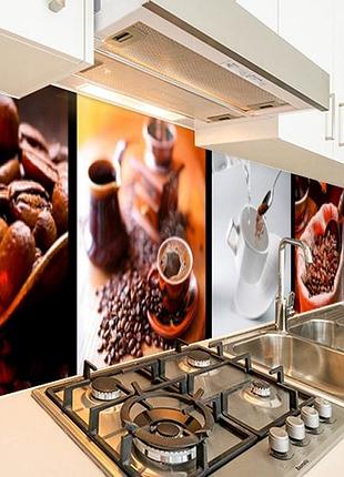Наклейка на кухонный фартук 60 х 200 см, фотопечать с защитной ламинацией чашка кофе с зернами (бп-s_ed031)
