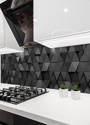 Кухонная панель жесткая пэт с стильной и объемной серой текстурой, с двухсторонним скотчем 62 х 205 см, 1,2 мм