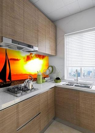 Панель на кухонный фартук жесткая парусник в океане, с двухсторонним скотчем 62 х 205 см, 1,2 мм