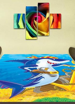 Детская наклейка на стол акула-пират виниловая самоклеющаяся пленка для мебели 60 х 100 см