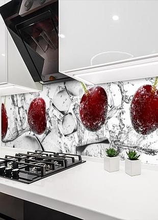 Панель на кухонный фартук жесткая вишня с кубиками люда и пузырей, с двухсторонним скотчем 62 х 205 см, 1,2 мм