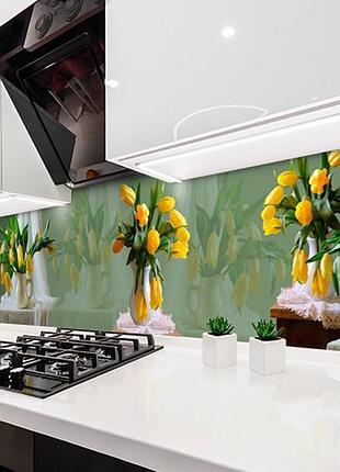 Наклейка на кухонний фартух 60 х 200 см, з фотодруком та захисною ламінацією жовті тюльпани (бп-s_fl11698)