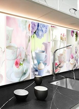 Наклейка на кухонный фартук 60 х 200 см, фотопечать с защитной ламинацией чайные сервизы (бп-s_ed600)