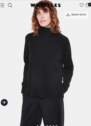 Брендовий чорний кашеміровий светр з високим горлом whistles 💯 % кашемір