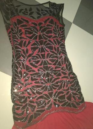 Платье паетка черное красное2 фото