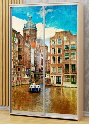 Наклейка на шкаф-купе 220 х 60 см на 2 двери венеция на холсте (бп-а_fr10990)