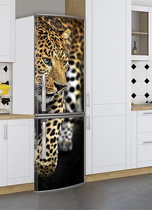 Вінілова наклейка на холодильник, леопард, 180х65 см - лицьова (в), з ламінуванням