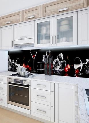 Наклейка на кухонный фартук 60 х 200 см, фотопечать с защитной ламинацией вишни лед и бокалы (бп-s_ed655)