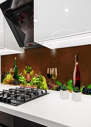 Наклейка на кухонный фартук 60 х 200 см, фотопечать с защитной ламинацией виноград с бокалами вина