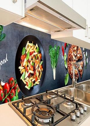 Кухонный фартук заменитель стекла пицца с макаронами, с двухсторонним скотчем 62 х 205 см, 1,2 мм