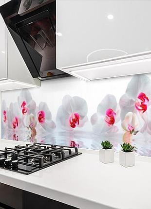 Наклейка на кухонный фартук 60 х 200 см, фотопечать с защитной ламинацией белые орхидеи на воде (бп-s_fl11742)