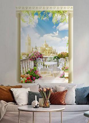 Постер декоративний, балкон з колонами, для візуального розширення простору приміщення 162 х 118 см з ламінацією