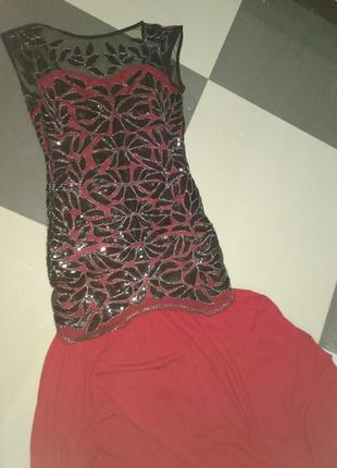 Платье паетка черное красное6 фото