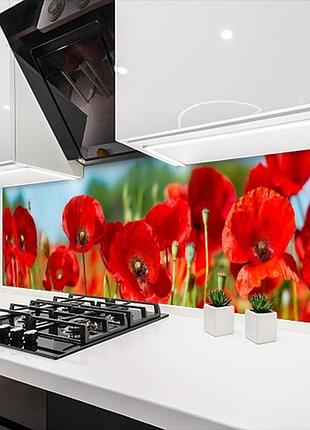 Наклейка на кухонный фартук 60 х 200 см, фотопечать с защитной ламинацией маки в поле (бп-s_fl11681)