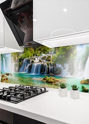 Наклейка на кухонный фартук 60 х 200 см, фотопечать с защитной ламинацией водопады и горы (бп-s_pr1697)
