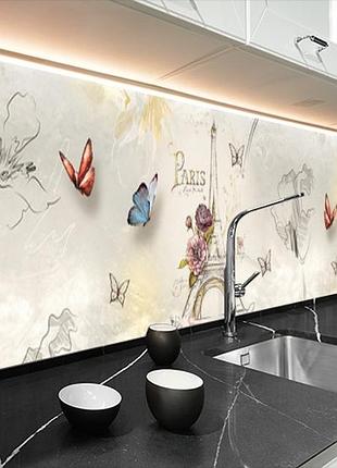 Панели на кухонный фартук пэт парижский стиль, с двухсторонним скотчем 62 х 205 см, 1,2 мм