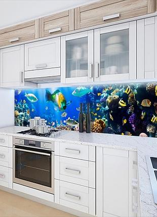 Панель кухонні, замінник скла на глибині моря, з двостороннім скотчем 62 х 205 см, 1,2 мм