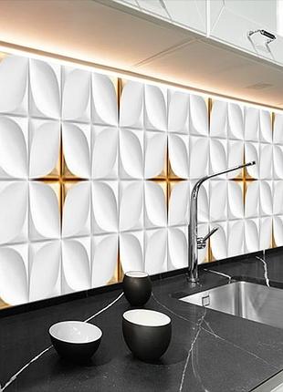 Кухонный фартук заменитель стекла с 3д кафелем объемным, с двухсторонним скотчем 62 х 205 см, 1,2 мм