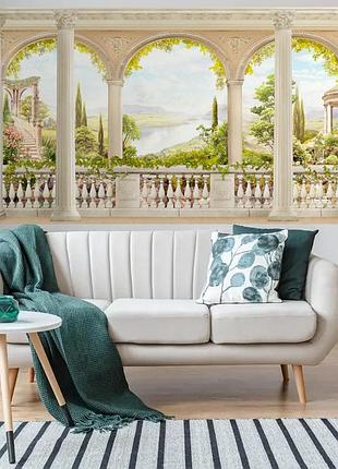 Постер декоративний, літня тераса, для візуального розширення простору приміщення 118 х 240 см з ламінацією