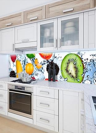 Наклейка на кухонный фартук 60 х 200 см, фотопечать с защитной ламинацией ягоды с каплями (бп-s_ed323)