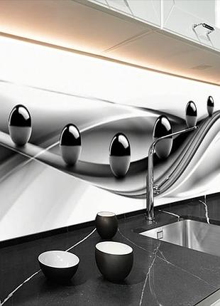 Панели на кухонный фартук пэт зеркальные шары на волнах, с двухсторонним скотчем 62 х 205 см, 1,2 мм