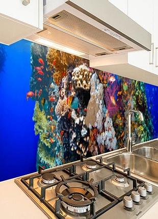 Панель кухонная, заменитель стекла с морским дном, с двухсторонним скотчем 62 х 205 см, 1,2 мм