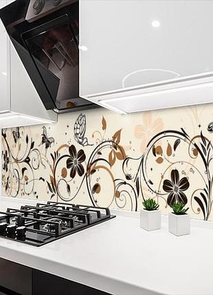 Кухонная панель жесткая пэт цветы, с двухсторонним скотчем 62 х 205 см, 1,2 мм