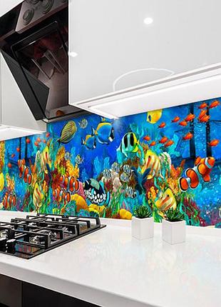 Наклейка на кухонный фартук 60 х 300 см, фотопечать с защитной ламинацией водный мир, рыбы (бп-s_an163-3)