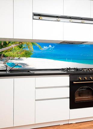 Наклейка на кухонный фартук 60 х 200 см, фотопечать с защитной ламинацией белый песок, пальмы, природа