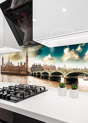 Панель на кухонный фартук жесткая лондоские достопримечательности, с двухсторонним скотчем 62 х 205 см, 1,2 мм
