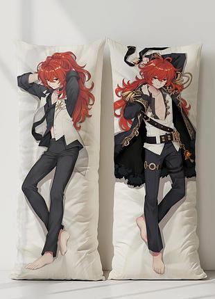 Дилюк геншин импакт дакимакура, подушка обнимашка ростовая 120*40 см