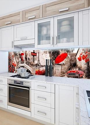 Кухонная панель на стену жесткая ретро улочки с мостами, с двухсторонним скотчем 62 х 205 см, 1,2 мм