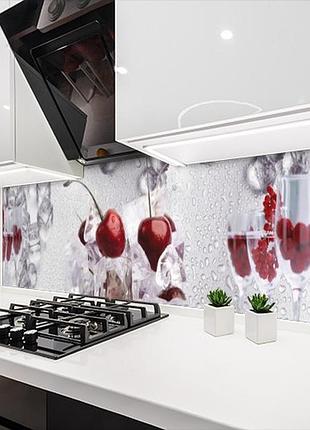 Наклейка на кухонный фартук 60 х 200 см, фотопечать с защитной ламинацией вишня лед и бокалы (бп-s_ed618)