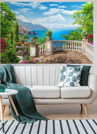 Постер декоративний, гори та море, для візуального розширення простору приміщення 118 х 180 см з ламінацією