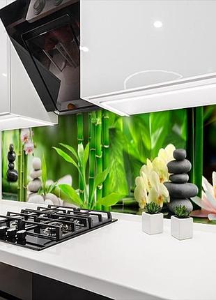 Кухонный фартук заменитель стекла лотос с орхидеями, с двухсторонним скотчем 62 х 205 см, 1,2 мм