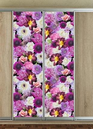 Наклейка для шкафа-купе 220 х 60 см на 2  двери  фиолетовые цветы (бп_а_fl12653)