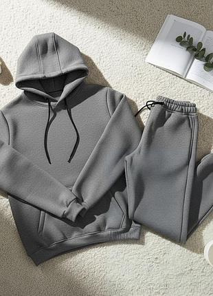 Теплый базовый костюм стандартного кроя худи штаны спортивный повседневный удобный качественный комплект унисекс парни мужской женской осенний зимний