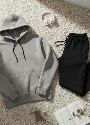 Теплый базовый костюм стандартного кроя худи штаны спортивный повседневный удобный качественный комплект унисекс парни мужской женской осенний зимний