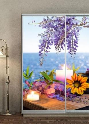 Наклейка на шкаф-купе 220 х 102 см на 2 двери массажные камни и свечи (бп_а_fl101019)