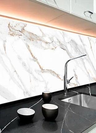 Кухонна панель жорстка пет мармур світлий, з двостороннім скотчем 62 х 205 см, 1,2 мм